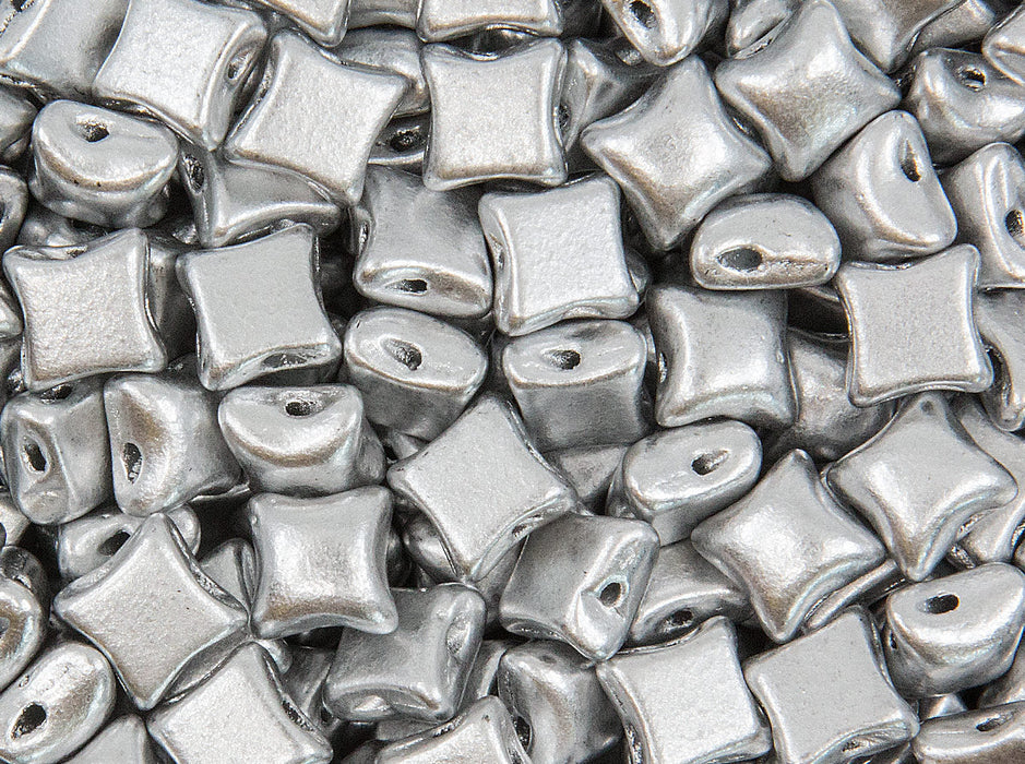 Glasperlen WibeDuo® 8x8 mm 2-Loch Aluminium Silber Tschechisches Glas Farbe_Silver