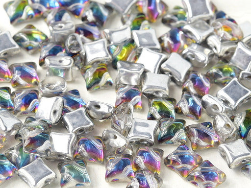 Glasperlen WibeDuo® 8x8 mm 2-Loch Kristall Unterlicht Petroleum Tschechisches Glas Farbe_Multicolored