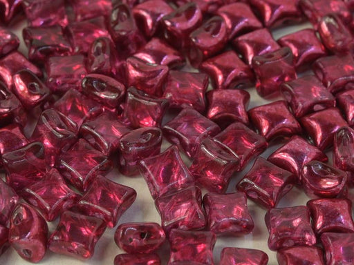 Glasperlen WibeDuo® 8x8 mm 2-Loch Kristall Granatapfel Metallic Eis Tschechisches Glas Farbe_Red