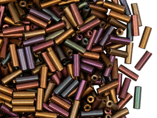 Bugles Preciosa Ornela 7x2.1 mm Lila irisierend Gold Tschechisches Glas  Farbe_Gold Farbe_ Multicolored