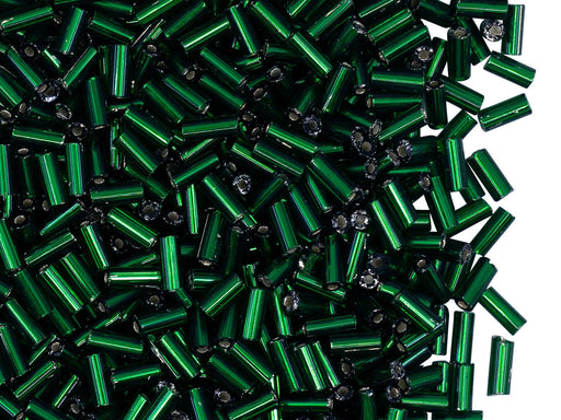 Bugles Preciosa Ornela 5x2 mm Grün mit versilbertem Loch  Tschechisches Glas  Farbe_Green