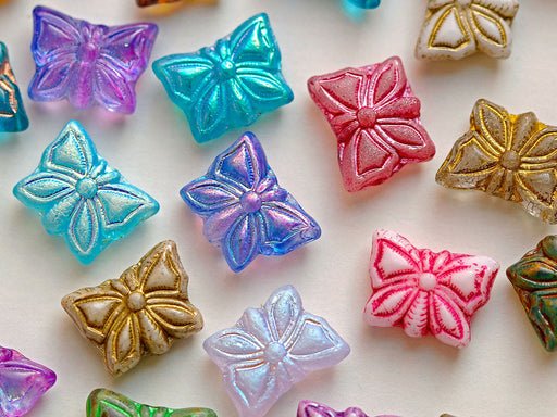 15 pcs Schmetterlingsperlen 15x12 mm, Mix, Tschechisches Glas (Butterfly Beads)