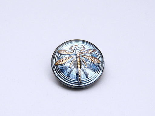 1 pc Tschechischer Glascabochons 18 mm (glatte Rückseite), Blau Montana Goldlibelle, handbemalt,Tschechisches Glas