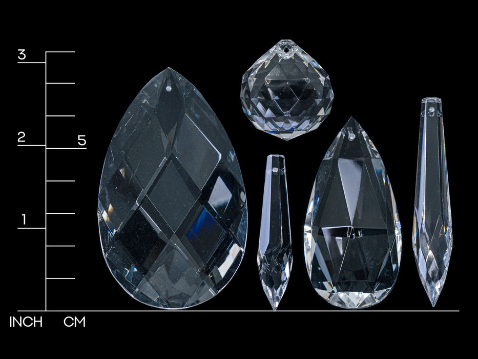 2 pcs Kronleuchter-Kristall-Anhänger - Tropfen facettiert 60x30x18 mm, Kristall Durchsichtig, Tschechisches Glas (Chandelier Crystal Pendant - Drop Faceted)