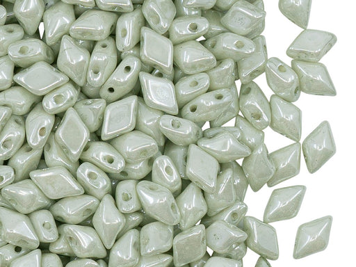 Diamonduo™ Beads 5x8 mm 2-Loch Kreideweiß Grün Luster
 Tschechisches Glas 
 Green