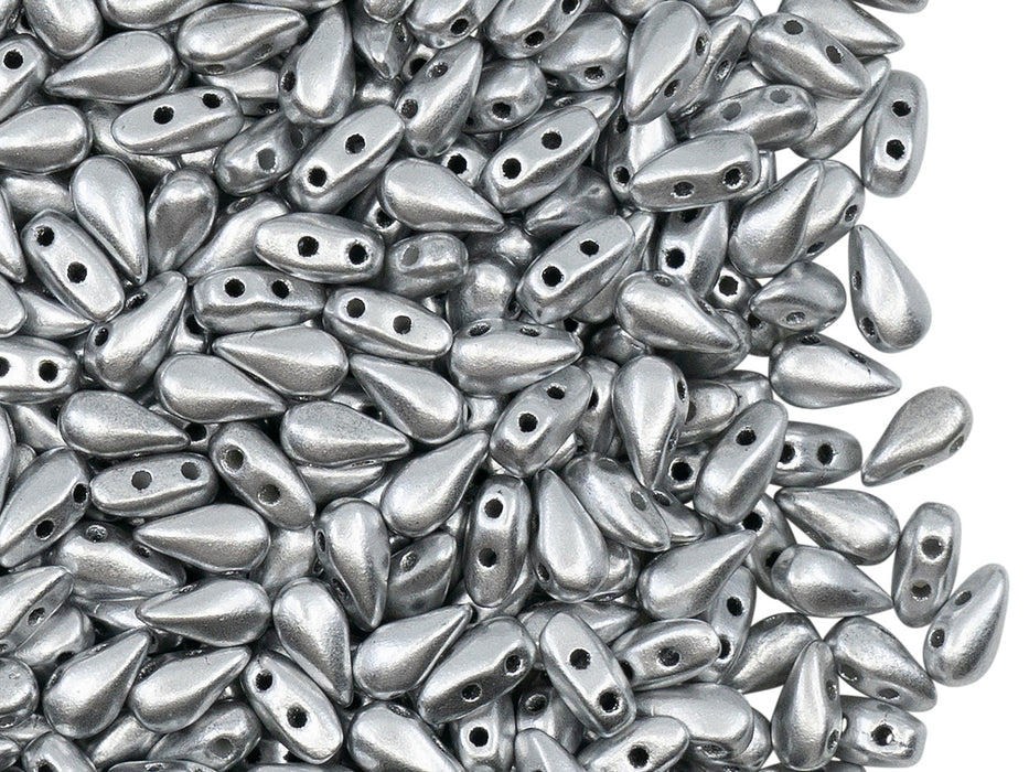 50 St. DropDuo® Perlen 3x6mm Zwei Löcher, Böhmisches Glas,Aluminium Silber