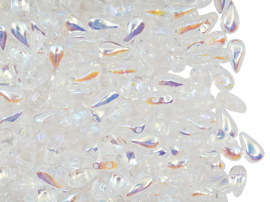50 St. DropDuo® Perlen 3x6mm Zwei Löcher, Böhmisches Glas,Kristall AB