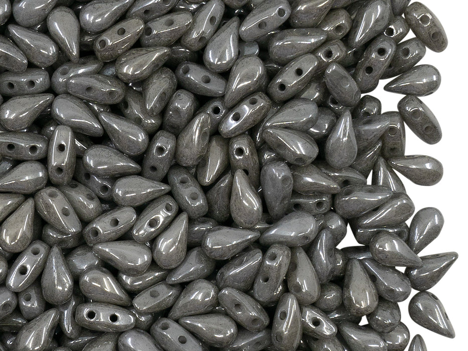 600 St. DropDuo® Perlen 3x6mm Zwei Löcher, Böhmisches Glas,Kreideweiß Grauer Glanz