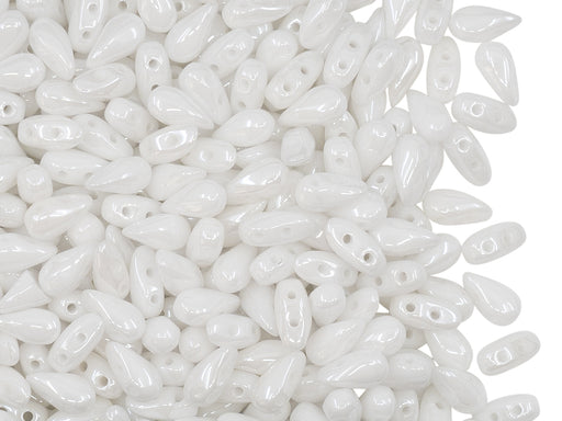 600 St. DropDuo® Perlen 3x6mm Zwei Löcher, Böhmisches Glas,Kreideweiß Schimmern