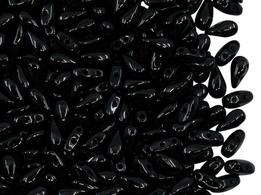 50 St. DropDuo® Perlen 3x6mm Zwei Löcher, Böhmisches Glas,Schwarz