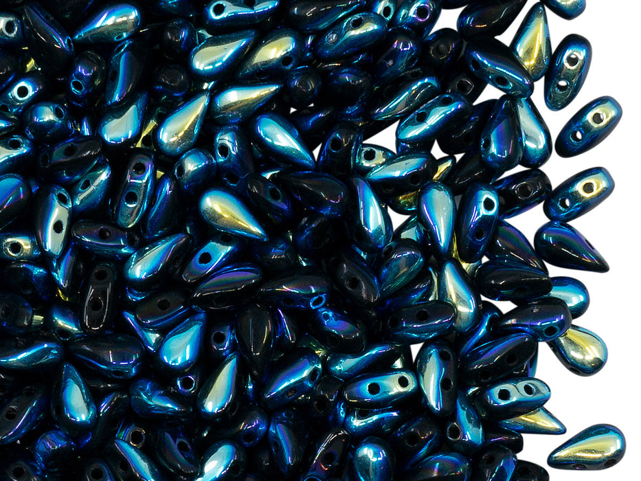 600 St. DropDuo® Perlen 3x6mm Zwei Löcher, Böhmisches Glas,Jet Vollständige AB