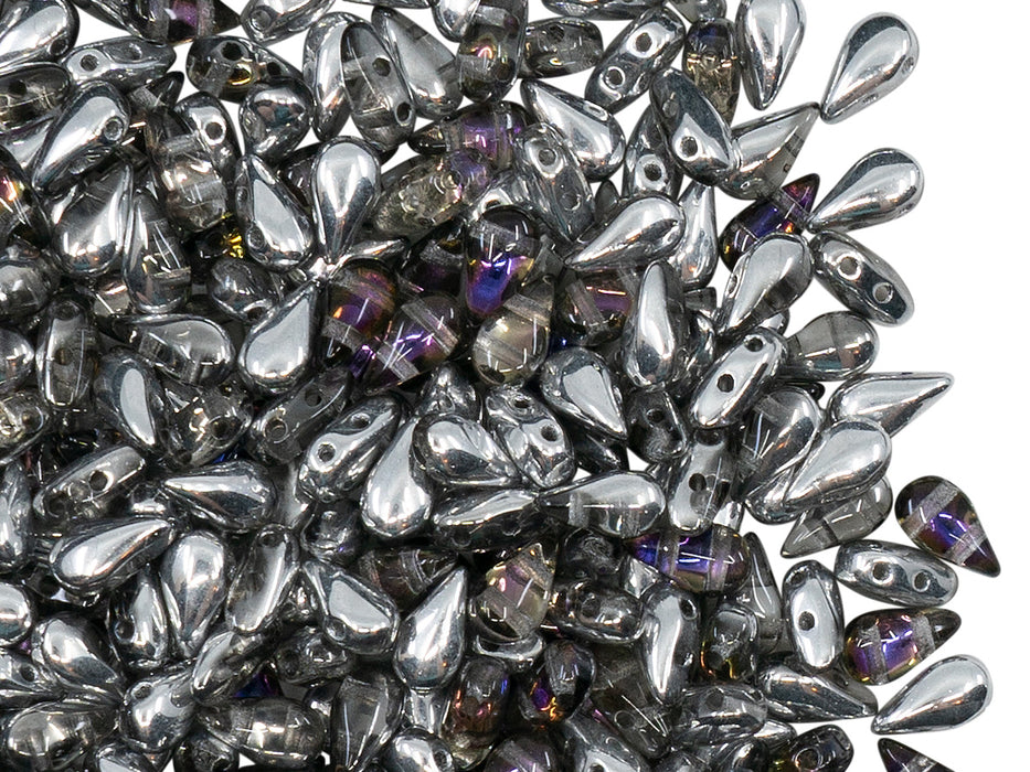 600 St. DropDuo® Perlen 3x6mm Zwei Löcher, Böhmisches Glas,Kristall Heliotrop
