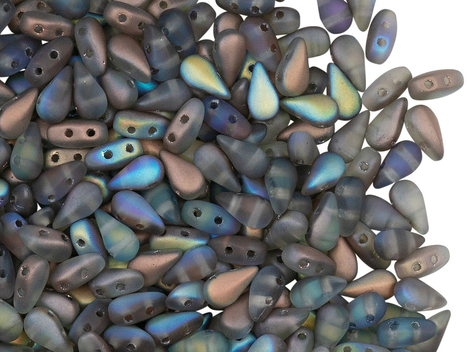 600 St. DropDuo® Perlen 3x6mm, 2-Loch, Kristall kupfer schimmernd mattiert, Tschechisches Glas