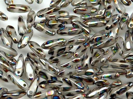 50 St. Dagger Kleine Gepresste Perlen 3x10mm, Böhmisches Glas, Grau Opal Kreis Vitrail