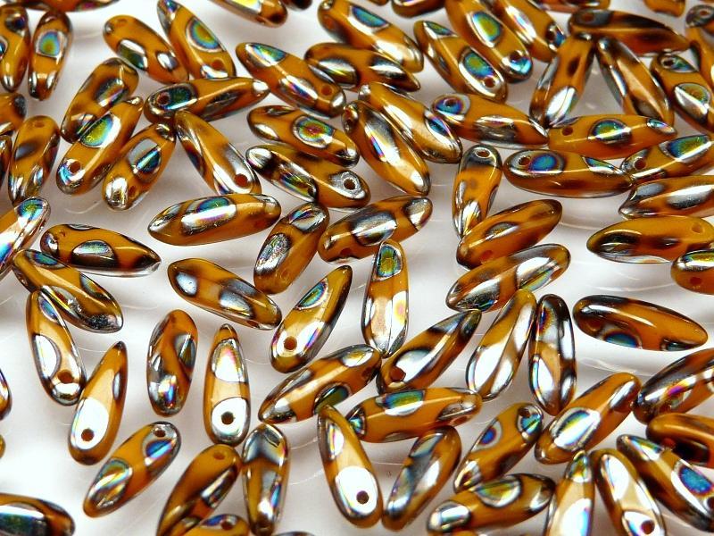 50 St. Dagger Kleine Gepresste Perlen 3x10mm, Böhmisches Glas, Orange Opal Kreis Vitrail