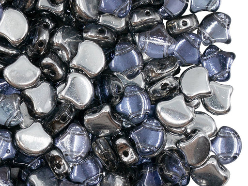 Ginko Beads 7.5x7.5x3.4 mm, 2 Holes, Crystal Blue Star, Czech Glass