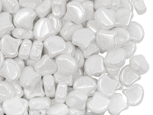 Ginko Beads 7.5x7.5x3.4 mm, 2 Holes, Chalk White Luster, Czech Glass