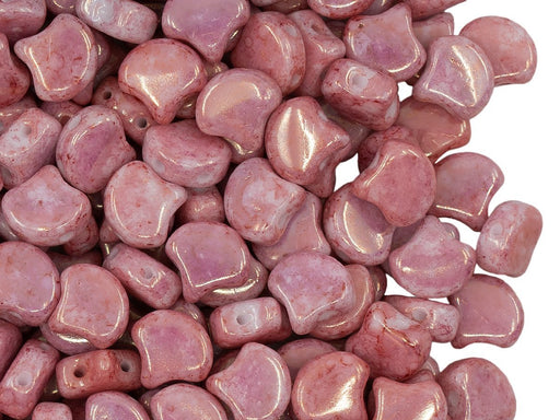 Ginko Beads 7.5x7.5x3.4 mm, 2 Holes, Chalk White Red Terracotta, Czech Glass