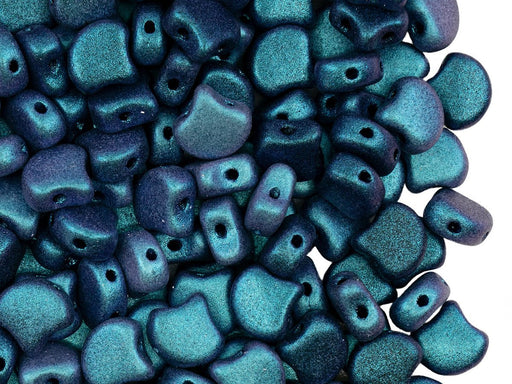 Ginko Beads 7.5x7.5x3.4 mm, 2 Holes, Jet Metallic Polychrome Indigo Orchid, Czech Glass