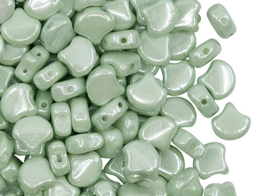 Ginkgoperlen 7.5x7.5x3.4 mm 2-Loch  Kreide Hellgrün Luster Tschechisches Glas  Green