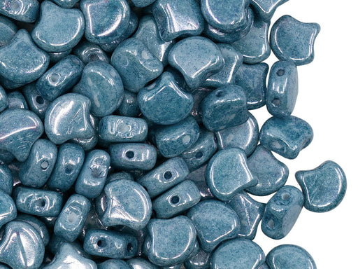 Ginkgoperlen 7.5x7.5x3.4 mm 2-Loch  Kreide Blau Luster Tschechisches Glas  Blue