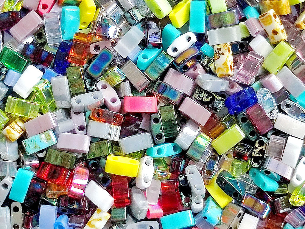 Halb Tila Perlen 5x2.3x1.9 mm 2-Loch Mix Japanische Glasperlen Miyuki Farbe_Multicolored