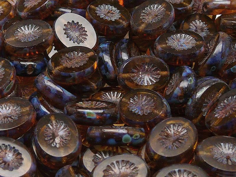 10 St. Kiwi Table Cut Perlen, Geschnitzt Oval 14x10mm, Böhmisches Glas,,Topaz Rauch Travertin
