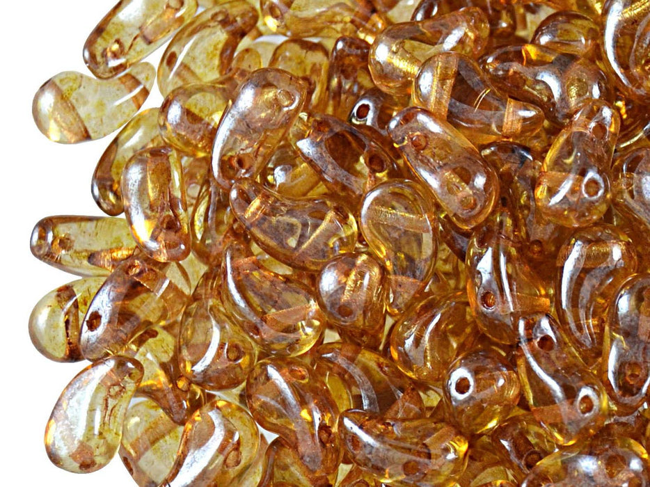 20 St. ZoliDuo® Linke Version Perlen, Teardrop 5x8mm mit zwei Löchern, Böhmisches Glas, Kristall Lazure Orange