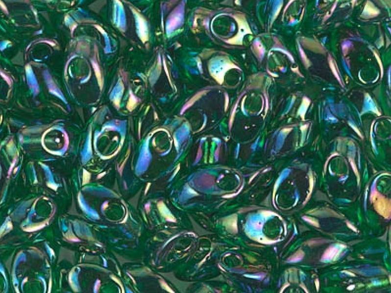 Lange Magatama Perlen 4x7 mm Transparent Grün AB Japanische Glasperlen Miyuki Green Multicolored