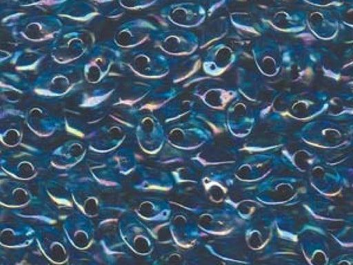 Lange Magatama Perlen 4x7 mm Aqua mit schwarzem Loch Japanische Glasperlen Miyuki Blue