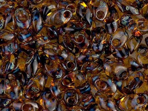 Lange Magatama Perlen 4x7 mm Transparent Dunkelbernstein Picasso Japanische Glasperlen Miyuki Brown