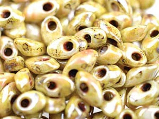 Lange Magatama Perlen 4x7 mm Kanariengelb Picasso Luster Japanische Glasperlen Miyuki Yellow Brown