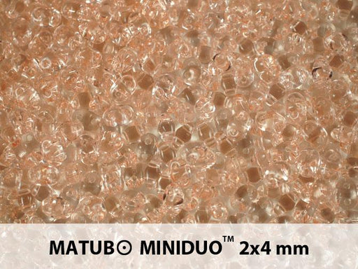 10 g MiniDuo Gepresste Rocailles 2x4mm Zwei-Loch, Tschechisches Glas, Rosaline (Hell Rosa Transparent)