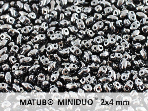 10 g MiniDuo Gepresste Rocailles 2x4mm Zwei-Loch, Böhmisches Glas, Dunkle Hämatit