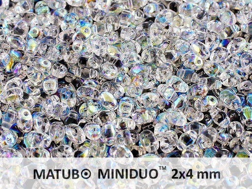 10 g MiniDuo Gepresste Rocailles 2x4mm Zwei-Loch, Böhmisches Glas, Kristall AB