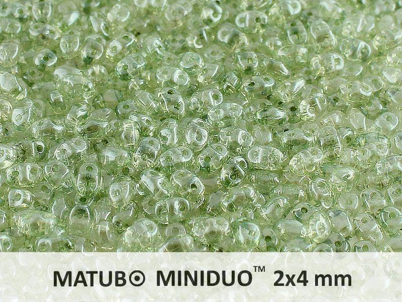 10 g MiniDuo Gepresste Rocailles 2x4mm Zwei-Loch, Böhmisches Glas, Kristall Grün Luster