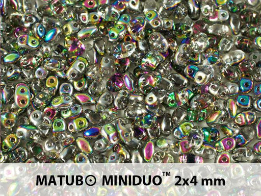 10 g MiniDuo Gepresste Rocailles 2x4mm Zwei-Loch, Böhmisches Glas, Kristall Vitrail