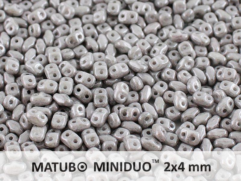 10 g MiniDuo Gepresste Rocailles 2x4mm Zwei-Loch, Böhmisches Glas, Weiß Kreide Jet Luster