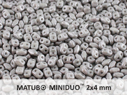 10 g MiniDuo Gepresste Rocailles 2x4mm Zwei-Loch, Böhmisches Glas, Weiß Kreide Jet Luster
