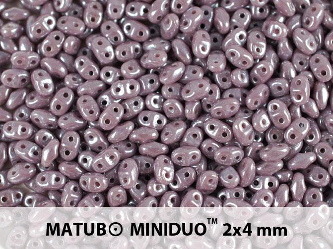 10 g MiniDuo Gepresste Rocailles 2x4mm Zwei-Loch, Böhmisches Glas, Opak Violett Weiß Luster
