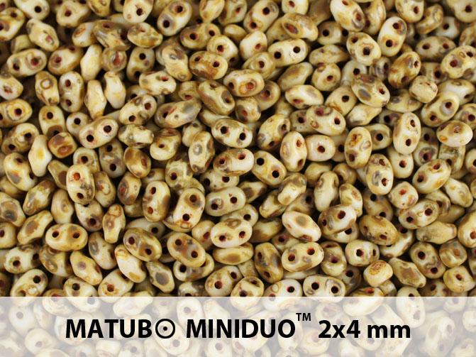 10 g MiniDuo Gepresste Rocailles 2x4mm Zwei-Loch, Böhmisches Glas, Weiß Kreide Travertin Dunkel Matte