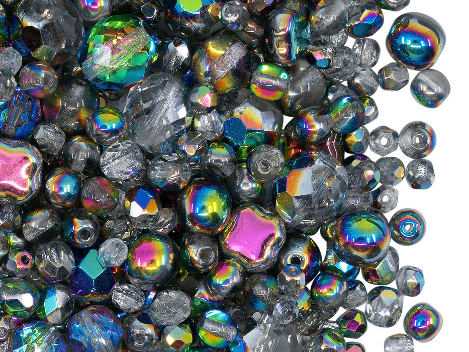 40 g Mix Perlen, Verschiedene Formen, Böhmische Glas, Kristall Vitrail