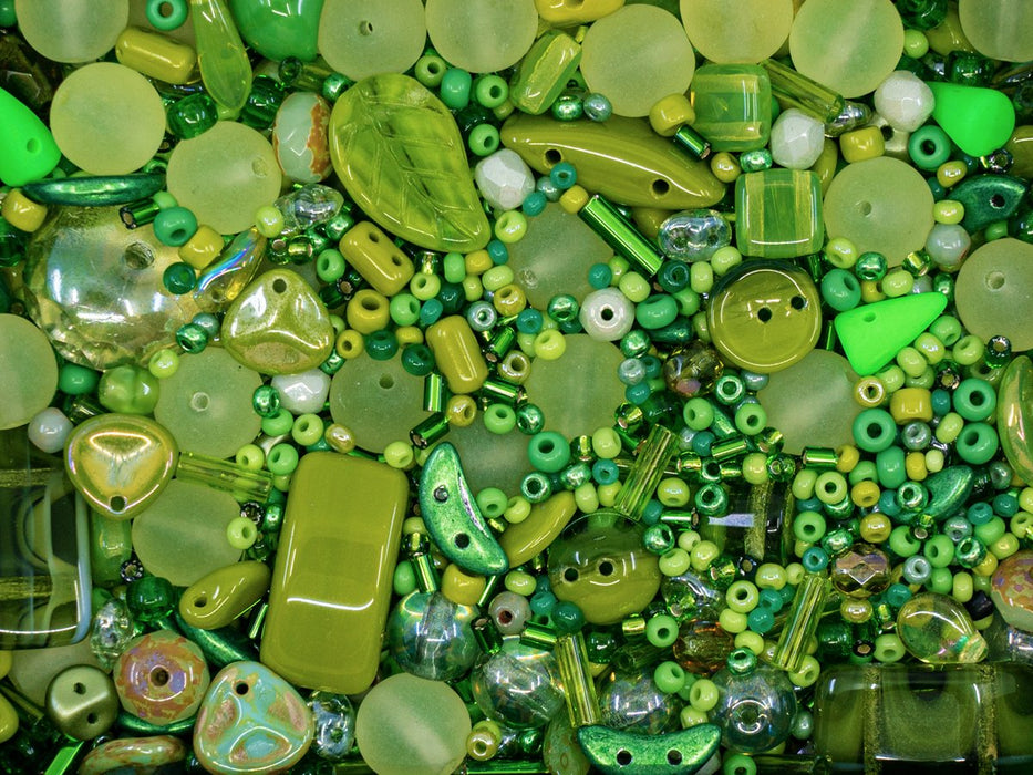 35 g Glasperlen-Mix, Grüne Wiese, Tschechisches Glas (Glass Bead Mix)