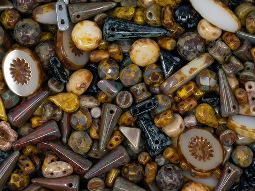 35 g Glasperlen-Mix, Travertin Mix, Tschechisches Glas (Glass Bead Mix)