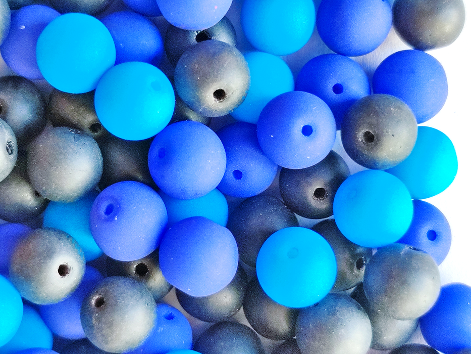 35 g Glasperlen-Mix 6 mm, Schwarz mit Neonblau, Tschechisches Glas (Glass Beads Mix)