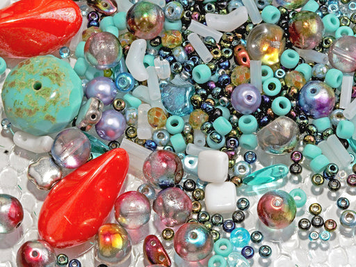 65 g Glasperlen-Mix, Türkis mit einem Hauch, Tschechisches Glas (Unique Mix of Czech Glass Beads)