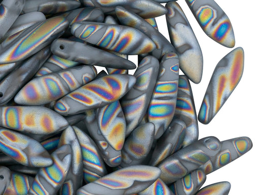 Dolchperlen 5 x 16 mm Alabaster Zebra Glasmalerei matt Tschechisches Glas  Farbe_Multicolored
