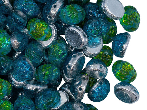 Barocke Cabochons Oval 6x8 mm 2-Loch Aquasol Picasso Backlit Tschechisches Glas  Farbe_Blue