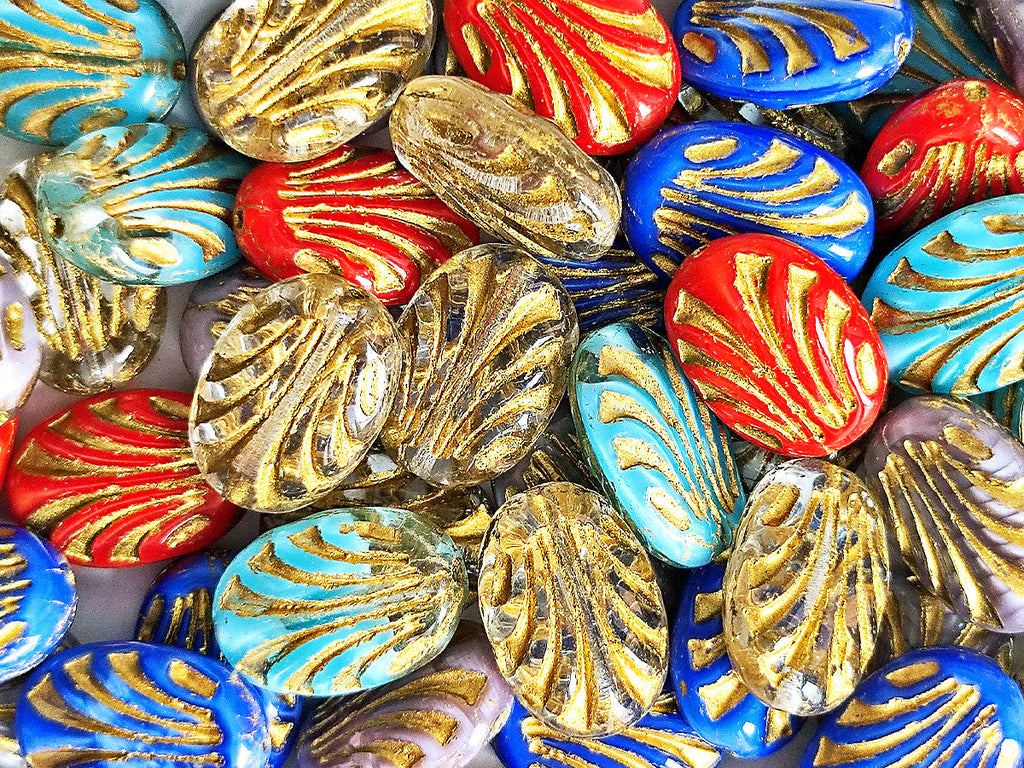 Oval mit Linien 17x12 mm Mix Tschechisches Glas Farbe_Multicolored