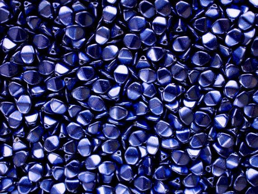 50 St. Pinch Beads gepresst 5x3,5mm, Dunkelblau Metallic, Tschechisches Glas